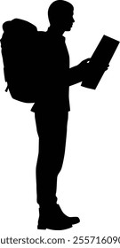 Hand drawn backpacker silhouette illustration full body