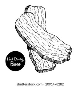 Ilustración vectorial de tocino dibujada a mano. Ilustración vintage en blanco y negro. Objeto aislado sobre fondo blanco. Diseño de menú