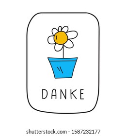 Hand drawn badge - Danke is thank you in German. Vector illustration for greeting card, sticker, poster design.