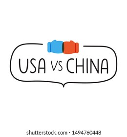 Hand drawn badge. USA vs China conflict concept. Vector illustration on white background.