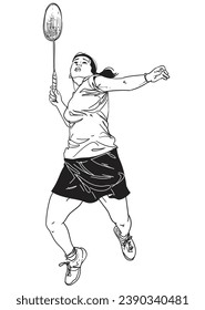 hand drawn badminton action vector illustration