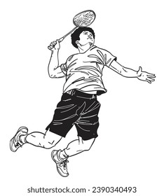 hand drawn badminton action vector illustration