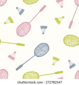 hand drawn badminton seamless pattern