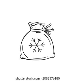 hand drawn bag with gifts. sketchy vector element for Christmas and New Year greeting card design