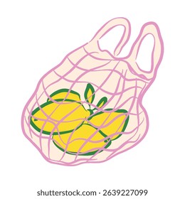 Hand drawn bag with lemons in doodle style. Mediterranean Italy sea element for italian menu, wedding, print, invitation. Ink sketch design of coast summer beach. Amalfi flat tropical vector illustrat