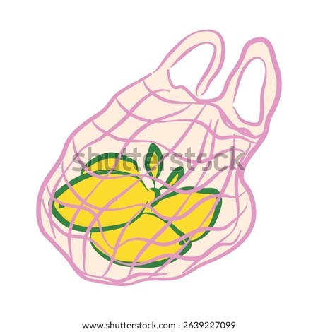 Hand drawn bag with lemons in doodle style. Mediterranean Italy sea element for italian menu, wedding, print, invitation. Ink sketch design of coast summer beach. Amalfi flat tropical vector illustrat