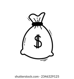 Hand Drawn Bag of Money Illustration. Doodle Vector. Isolated on White Background - EPS 10 Vector