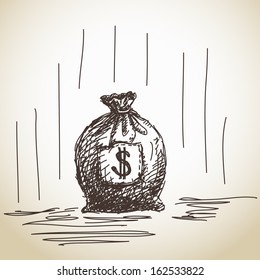 Hand drawn bag with money Vector