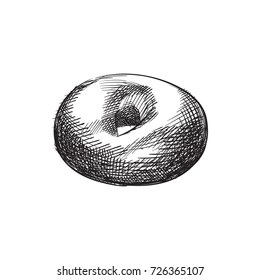 Hand Drawn Bagel Sketch Symbol. Vector Loaf  Element In Trendy Style.