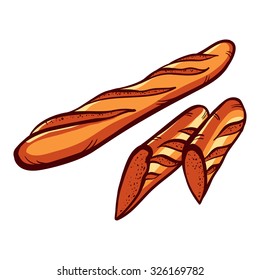 Hand drawn baguette on the white background. Vector illustration.