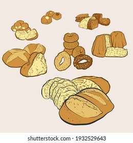 Hand drawn baked goods for wall art and shirts prints