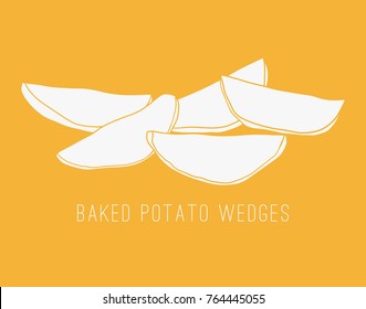 Hand drawn baked potato wedges. Home made food illustration