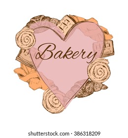 Hand drawn bakery background, design template for bakery or baking shop, vector illustration