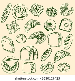 Hand Drawn Bakery Doodle Illustration Set
