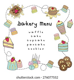 Hand drawn Bakery doodle menu set pastel color on white background color illustration vector with copy space isolated
