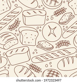 Hand drawn bakery doodles vector seamless pattern
