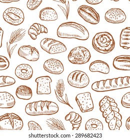 Hand drawn bakery doodles vector seamless pattern.