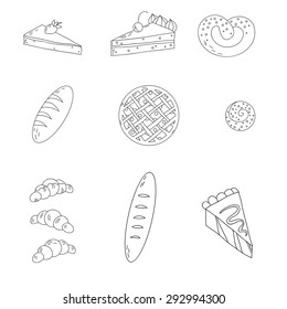 Hand drawn bakery doodles vector set