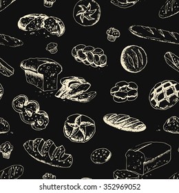 Hand drawn bakery doodles vector seamless pattern