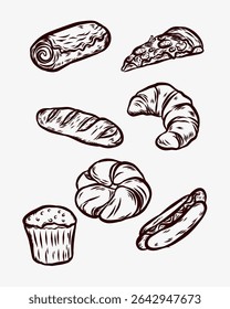 Hand drawn bakery elements Design Vector set 
