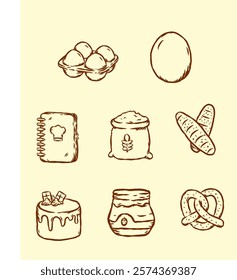 Hand drawn bakery elements vector set