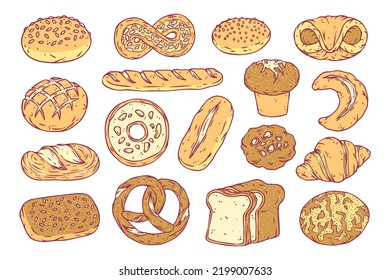 Colección de iconos de panadería dibujada a mano