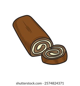 Hand Drawn Bakery Illustration Colored - Swiss Roll