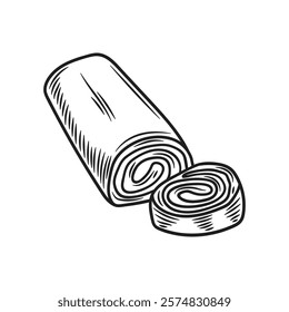 Hand Drawn Bakery Illustration Colorless - Swiss Roll