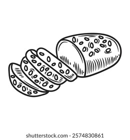 Hand Drawn Bakery Illustration Colorless - Multigrain Bread