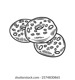 Hand Drawn Bakery Illustration Colorless - Bagel