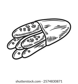 Hand Drawn Bakery Illustration Colorless - Bread Stick