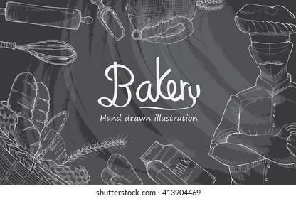 hand drawn bakery on blackboard