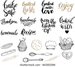 Hand Drawn Bakery Phrase and Bake Symbols