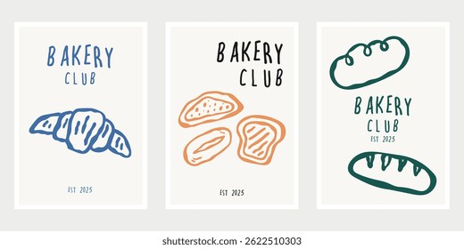 Hand drawn bakery poster. Set of minimal doodle bakery poster design template. Template design for exhibition, poster, wall art, festival poster, cover, background and media design.