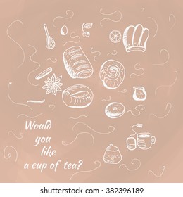 hand drawn bakery products