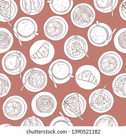 Hand drawn bakery products.  Vector  seamless pattern