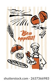 Hand drawn bakery retro poster. Vintage sketch vector illustration
