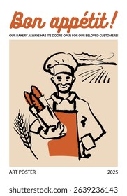 Hand drawn bakery retro poster. Vintage sketch vector illustration