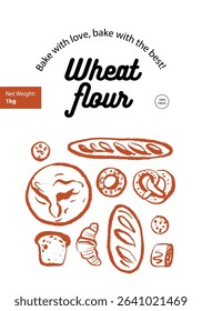 Hand drawn bakery retro poster. Wheat flour design. Vintage sketch vector illustration