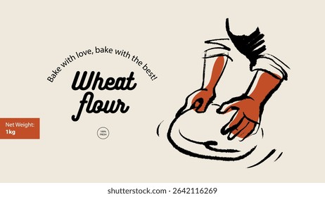 Hand drawn bakery retro poster. Baker hands and dough banner. Wheat flour design. Vintage sketch vector illustration