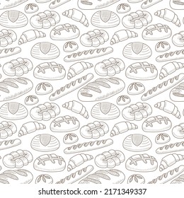 Hand drawn bakery seamless pattern on white background for menu design or bakery shop, cooking doodles