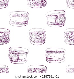 Hand drawn bakery seamless pattern with cream cupcake