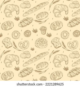 Hand drawn bakery seamless pattern background.