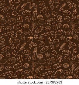 Hand drawn bakery seamless pattern background.