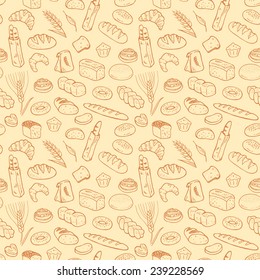 Hand Drawn Bakery Seamless Pattern Background.