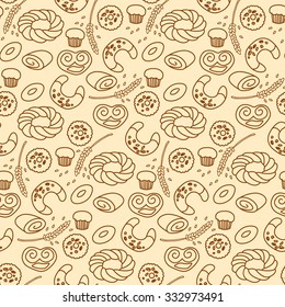 Hand drawn bakery seamless pattern background.