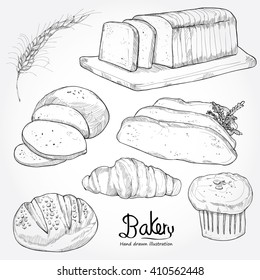 hand drawn bakery set.