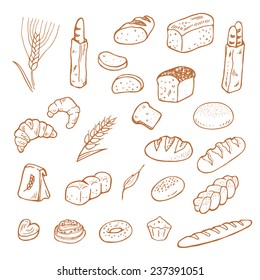 Hand drawn bakery set. Vector illustration.