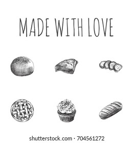 Hand Drawn Bakery Sketches Set. Collection Of Bread, Muffin, Triangle And Other Sketch Elements.