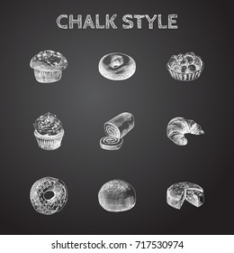 Hand Drawn Bakery Sketches Set. Collection Of Pastry, Cupcake, Delicious And Other Sketch Elements.